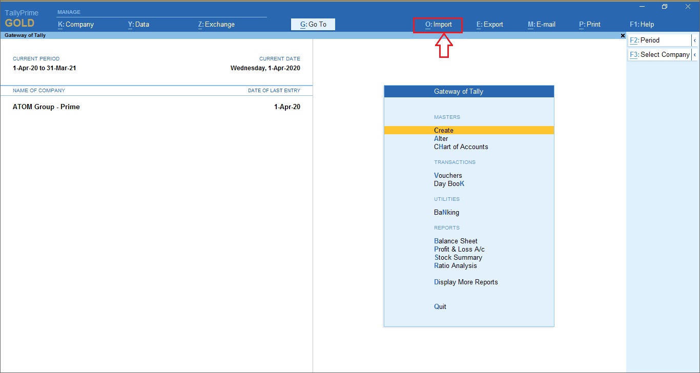 Data import in TallyPrime